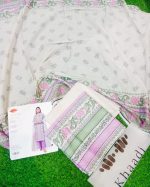 Premium Women's Khaddi 3 Piece Embroidered Suit, Off White & Lilac - Image 2