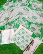 Premium Women's Khaddi 3 Piece Printed Suit, White & Emerald Green - Image 2