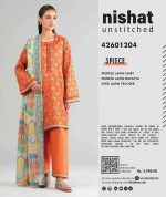 Orange Printed Lawn 3 Piece Unstitched Suit - Image 3