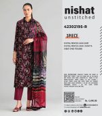 Nishat Unstitched 3 Piece Digital Printed Lawn Suit, Black & Maroon - Image 3