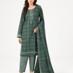 Khadi Unstitched Printed Lawn 3 Piece Suit – Green