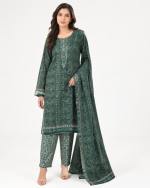 Khadi Unstitched Printed Lawn 3 Piece Suit – Green