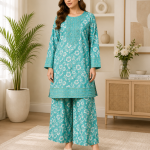 3-Piece Pure Lawn Suit with Embroidered Farshi Shalwar & Doriya Dupatta