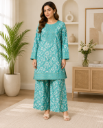 3-Piece Pure Lawn Suit with Embroidered Farshi Shalwar & Doriya Dupatta