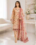 3-Piece Lawn Suit with Embroidered Shirt & Doriya Dupatta - Image 2