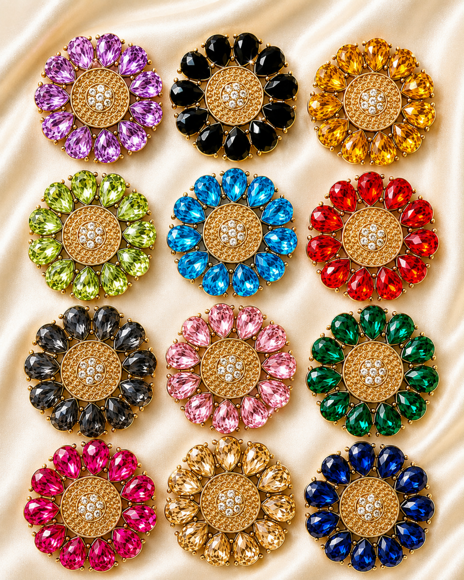 136 Premium Crystal Floral Buttons - Image 1