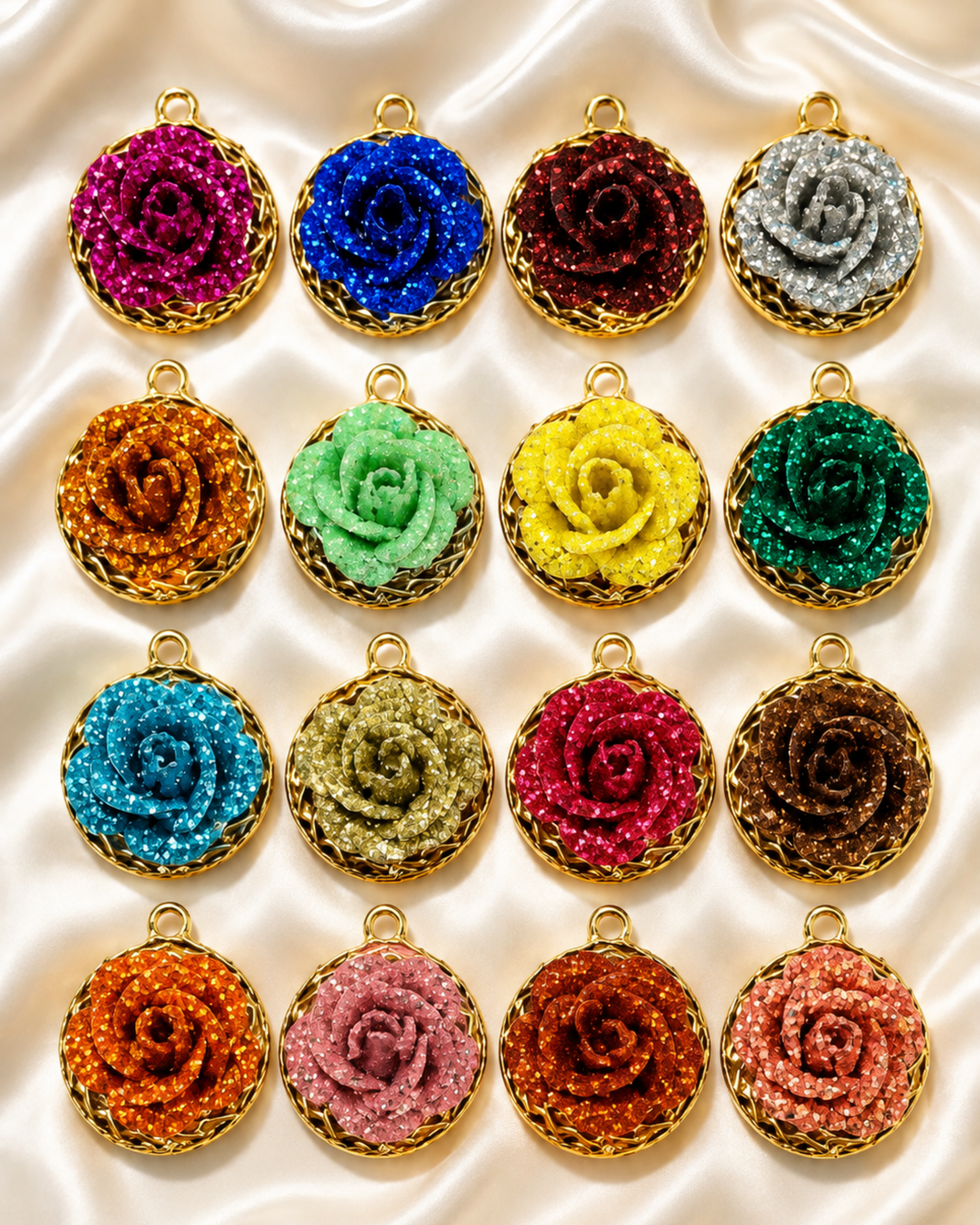 137 Glitter Rose Flower Buttons - Image 1