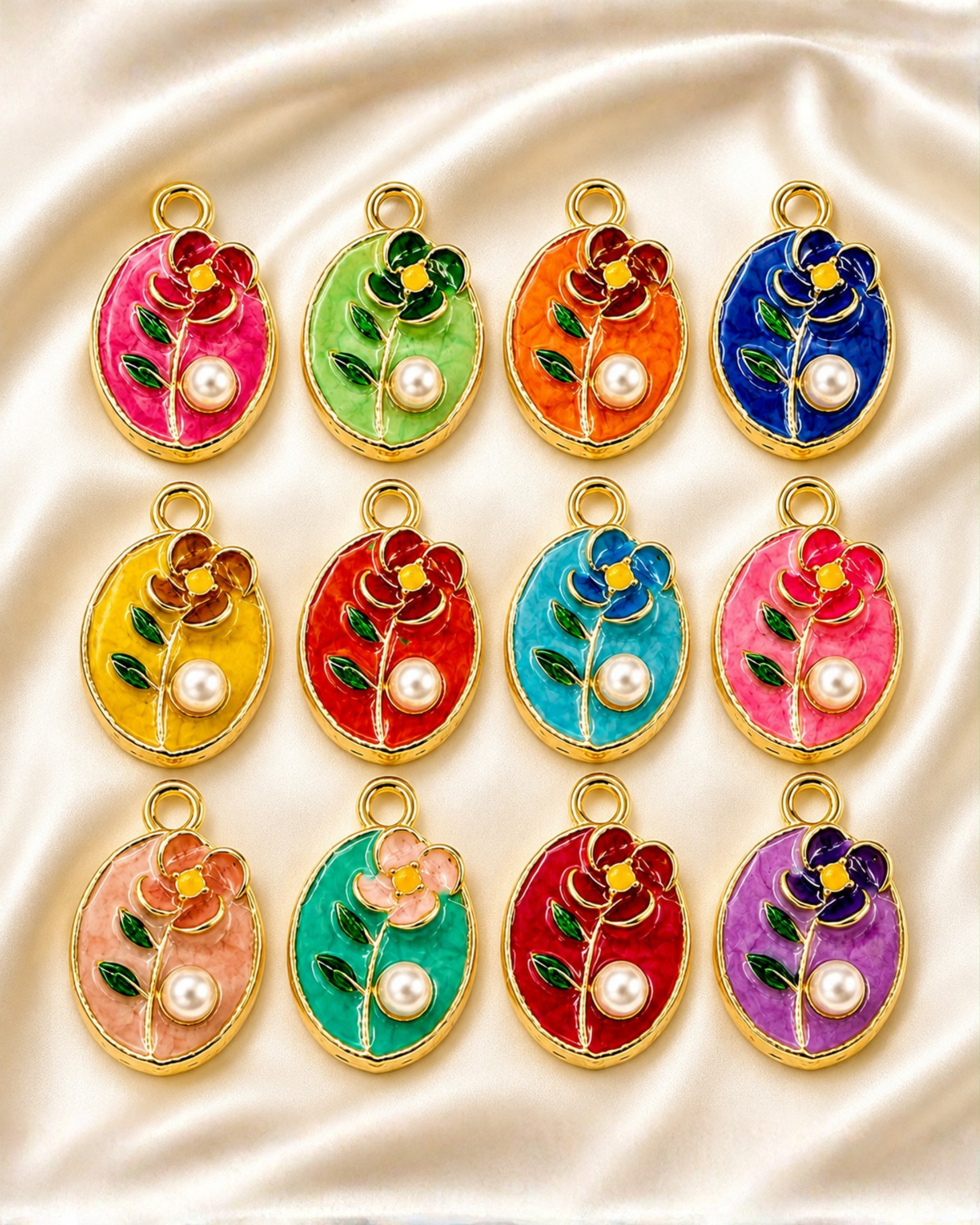140 Premium Floral Enamel Pendant Charm - Image 1