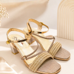 Glamorous All-Gold Pearl & Rhinestone Embellished Block Heel Sandals
