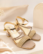 Glamorous All-Gold Pearl & Rhinestone Embellished Block Heel Sandals