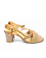 Glamorous All-Gold Pearl & Rhinestone Embellished Block Heel Sandals - Image 2