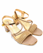 Glamorous All-Gold Pearl & Rhinestone Embellished Block Heel Sandals - Image 3