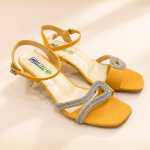 Gold Rhinestone-Embellished Transparent Crystal Heel Mules