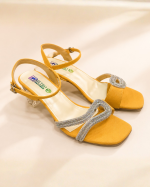 Gold Rhinestone-Embellished Transparent Crystal Heel Mules