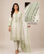 14 August Green Printed 3-Piece Suit with Diamond Dupatta - Image 2