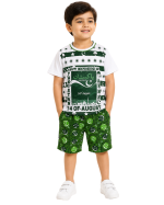 Boys 14 August Independence Day T-Shirt & Shorts Set – Green & White