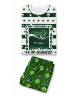 Boys 14 August Independence Day T-Shirt & Shorts Set – Green & White - Image 2