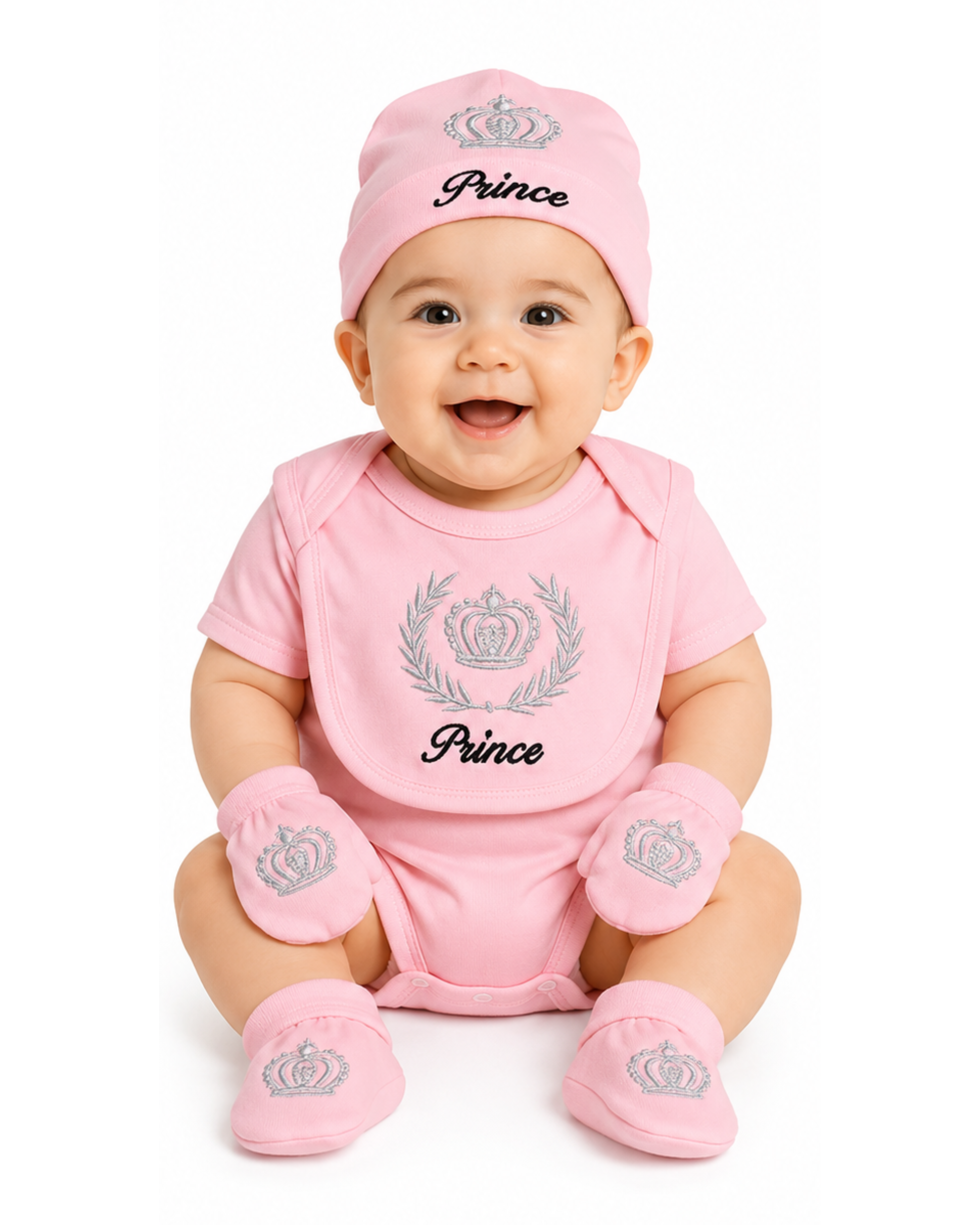 234 Baby Born Pink Prince Newborn 3-Piece Set – Romper, Mittens & Cap - Image 1