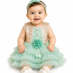 Baby Girl Fancy Mint Green Party Dress with Sequin Vest