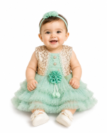 Baby Girl Fancy Mint Green Party Dress with Sequin Vest