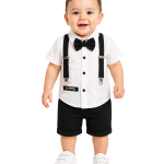 Baby Boy Black & White Formal 3-Piece Outfit with Bow Tie & Suspenders