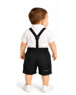 Baby Boy Black & White Formal 3-Piece Outfit with Bow Tie & Suspenders - Image 2