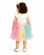 Baby Girl Multicolor Rainbow Party Dress with Floral Waist Detail – Age 1 to 3 Years - Image 2