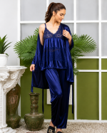 Women’s 3-Piece Satin Silk Nighty Robe Gown Set – Free Size - Image 5