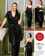 Women’s 3-Piece Satin Silk Nighty Robe Gown Set – Free Size - Image 7