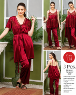 Women’s 3-Piece Satin Silk Nighty Robe Gown Set – Free Size - Image 8
