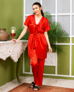 Women’s 3-Piece Satin Silk Nighty Robe Gown Set – Free Size - Image 4