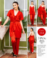 Women’s 3-Piece Satin Silk Nighty Robe Gown Set – Free Size - Image 9