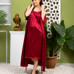 Women’s 2-Piece Satin Silk Nighty Robe Gown Set – Free Size