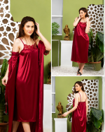 Women’s 2-Piece Satin Silk Nighty Robe Gown Set – Free Size - Image 6