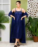 Women’s 2-Piece Satin Silk Nighty Robe Gown Set – Free Size - Image 3