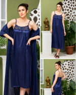 Women’s 2-Piece Satin Silk Nighty Robe Gown Set – Free Size - Image 8