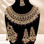 Royal Bridal Imitation Jewellery Set – Maroon Stone & Faux Pearl