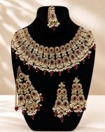 Royal Bridal Imitation Jewellery Set – Maroon Stone & Faux Pearl