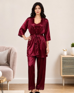 Women’s 3-Piece Satin Silk Nighty Robe Set – Free Size - Image 5