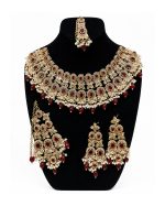 Royal Bridal Imitation Jewellery Set – Maroon Stone & Faux Pearl - Image 2