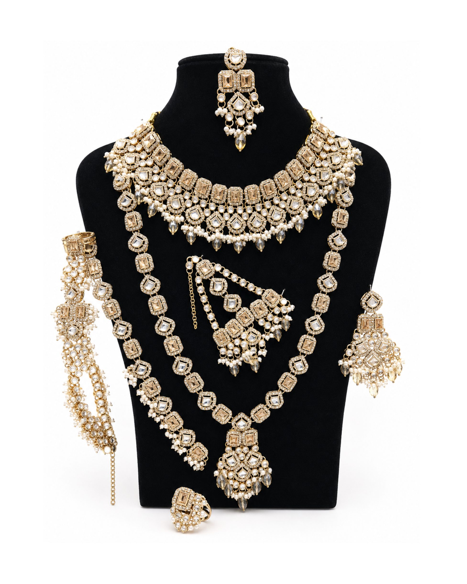 288 Luxury Bridal Imitation Jewellery Set – Champagne Crystal & Faux Pearl (Complete Set) - Image 1
