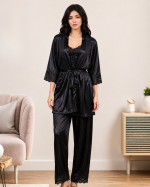 Women’s 3-Piece Satin Silk Nighty Robe Set – Free Size - Image 7