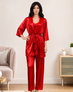 Women’s 3-Piece Satin Silk Nighty Robe Set – Free Size - Image 8