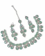 Mint Green Crystal Bridal Jewellery Set – Silver Finish - Image 2