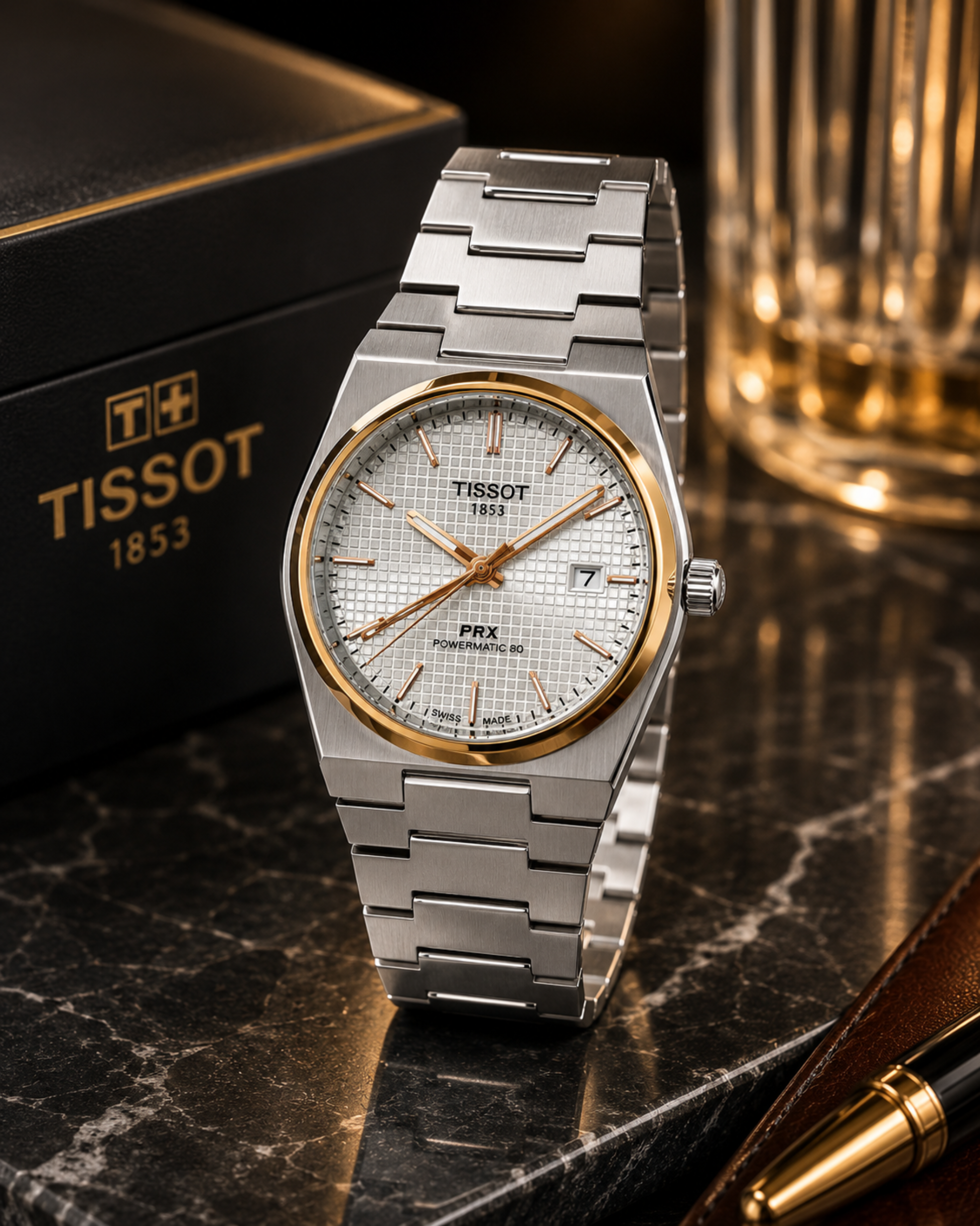 306 Tissot PRX Powermatic 80 Style Men’s Stainless Steel Watch – Silver Checkerboard Dial - Image 1