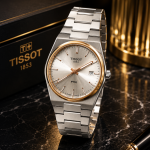 Tissot PRX Quartz Style Men’s Watch – Satin Silver Dial & Rose Gold Bezel