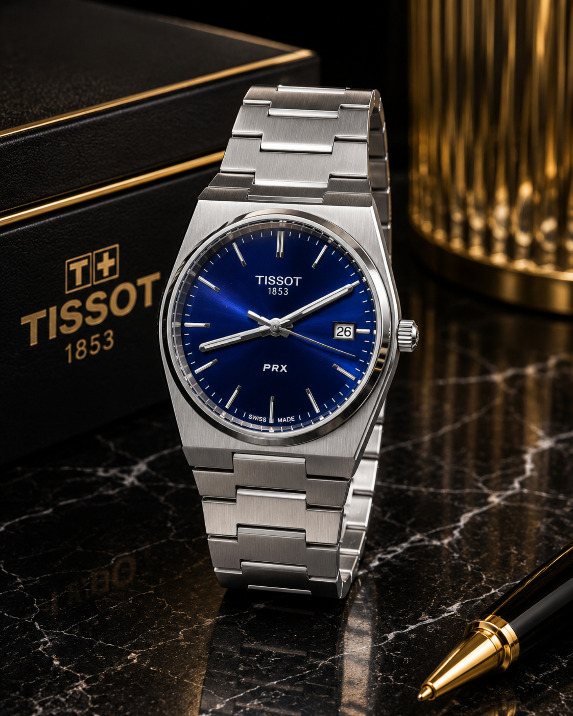 310 Tissot PRX Quartz Style Men’s Watch – Sunburst Dark Blue Dial - Image 1