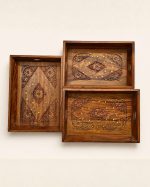 Serva Hand-Carved Sheesham Wood Serving Tray Set | Auris Atelier - Image 2