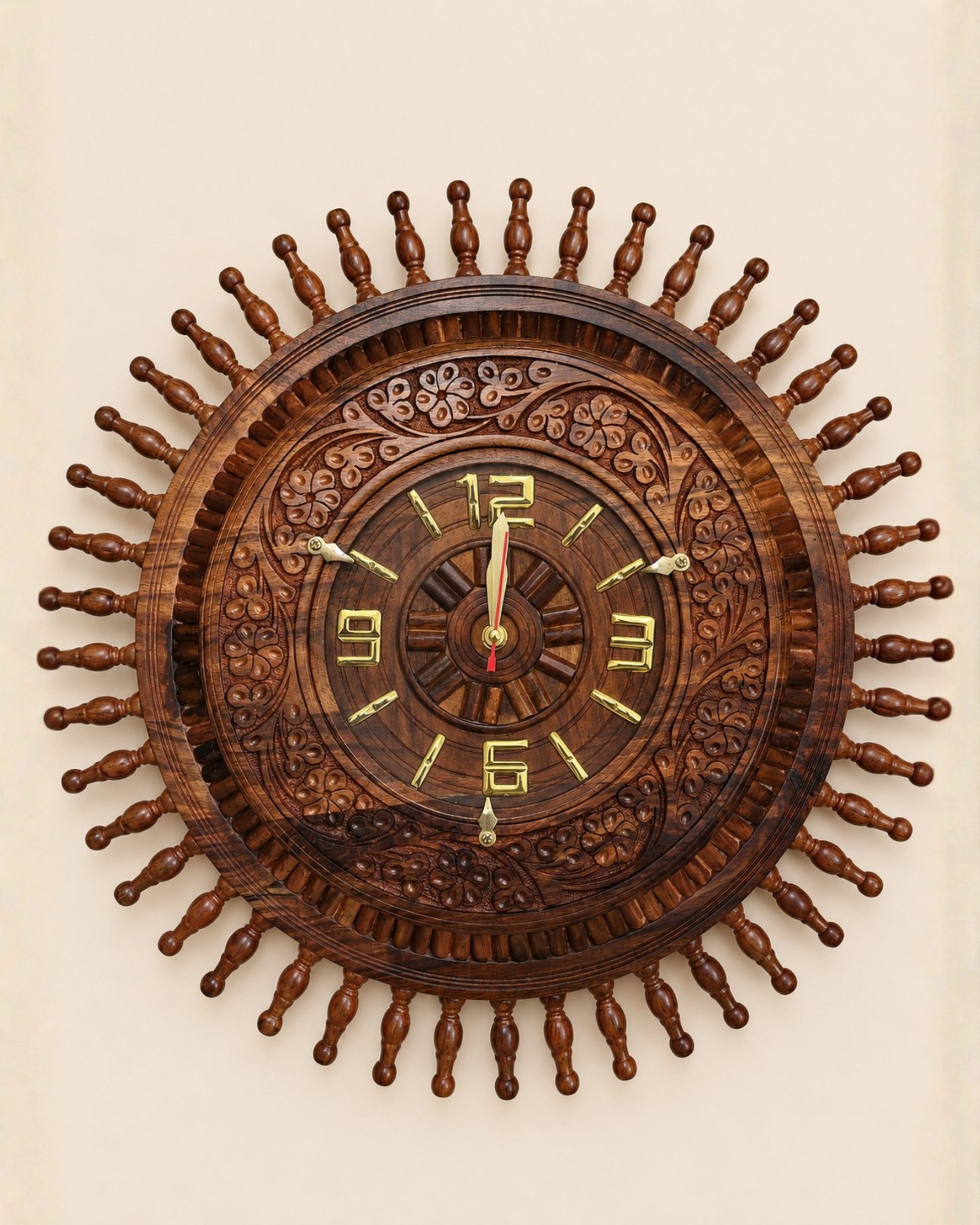 325 Solara Hand-Carved Sheesham Wood Wall Clock | Auris Atelier - Image 1