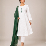 Emerald Grace 3 Piece Chiffon Suit with Green Dupatta